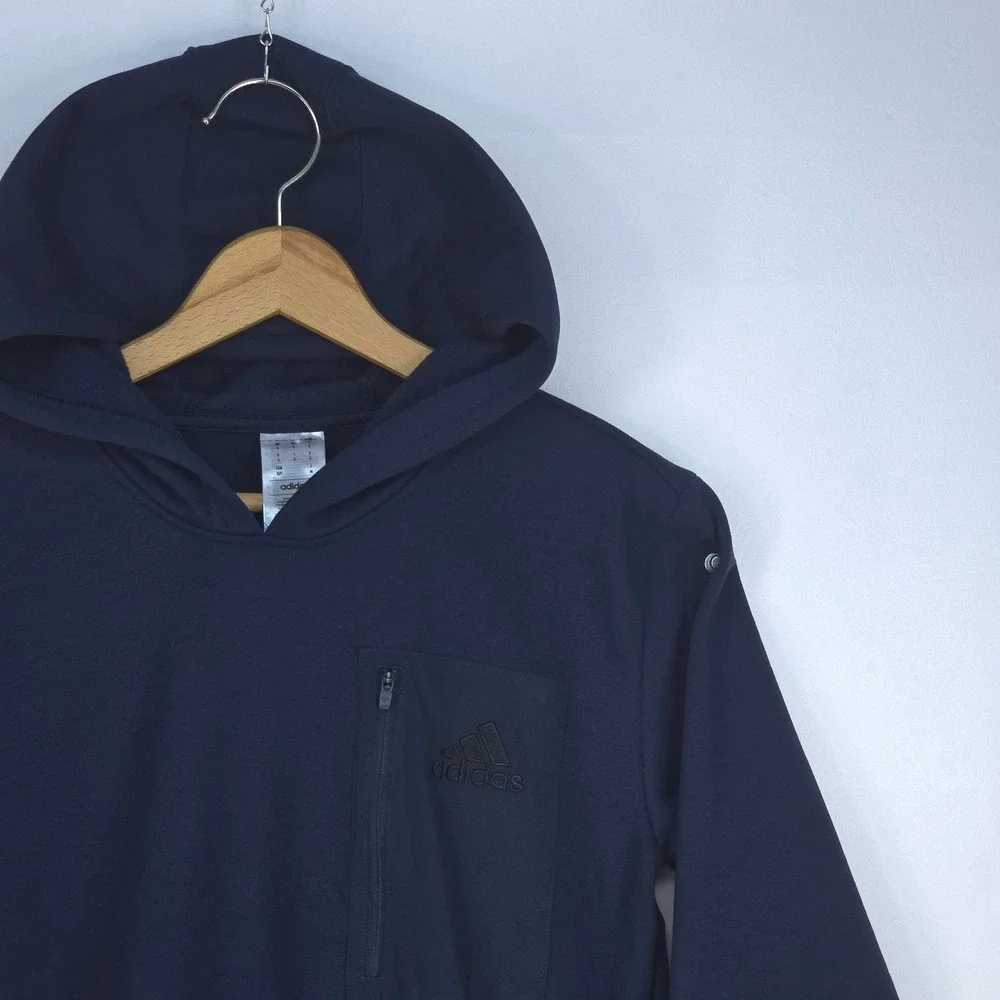 Adidas Fleece Pocket Hoodie Men Small Aurink Blue Pullover Activewear Athleisure